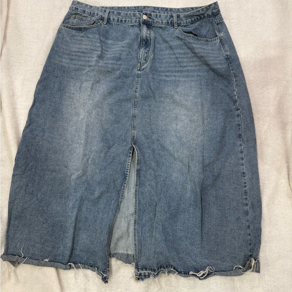 Cider Light Blue Denim Skirt with Front Slit